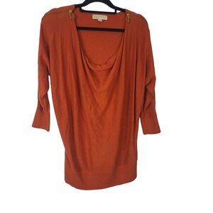 Michael Michael Kors Blouse Medium Womens Orange Long Sleeve Scoop Neck Pullover